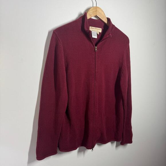 Norm Thompson Escape The Ordinary Women L Red Maroon Knit Sweater Full Zip Mock - Picture 3 of 7